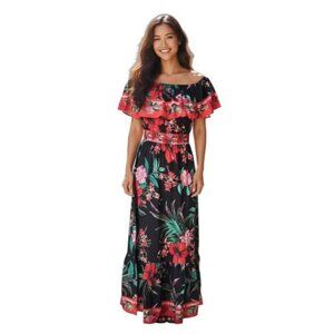 Tropical Vacation Off the Shoulder Maxi Dress. SZ XS. Ruffles Halloween. Spanish